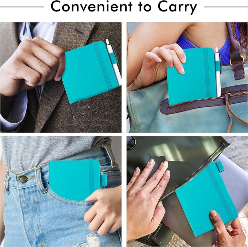 Feela 15 Pack Pocket Small Notebooks Bulk, Mini Cute Notepads Hardcover College Ruled Lined Journals with Pen Holder for School Business Memos, with 15 Black Pens, 3.5”x 5.5”, A6, Emerald - Image 5